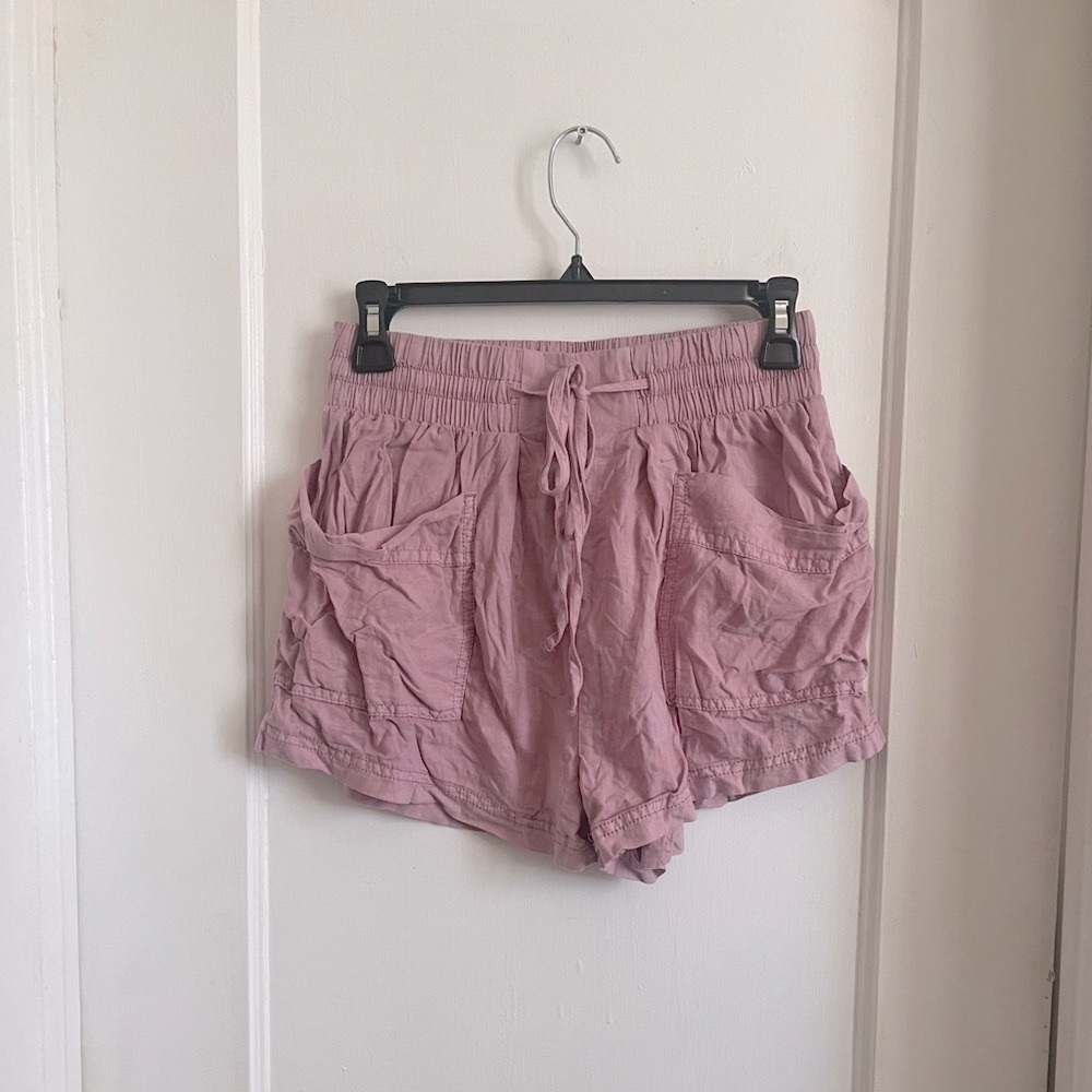 Free People Dusty Pink Linen Blend Cargo Shorts